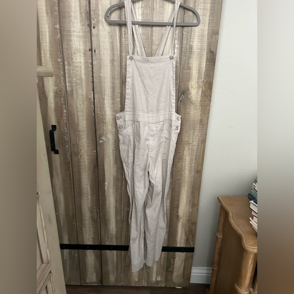 Evereve Beth Cream Linen Blend Wide Leg Crop overalls, 31 - Picture 8 of 8